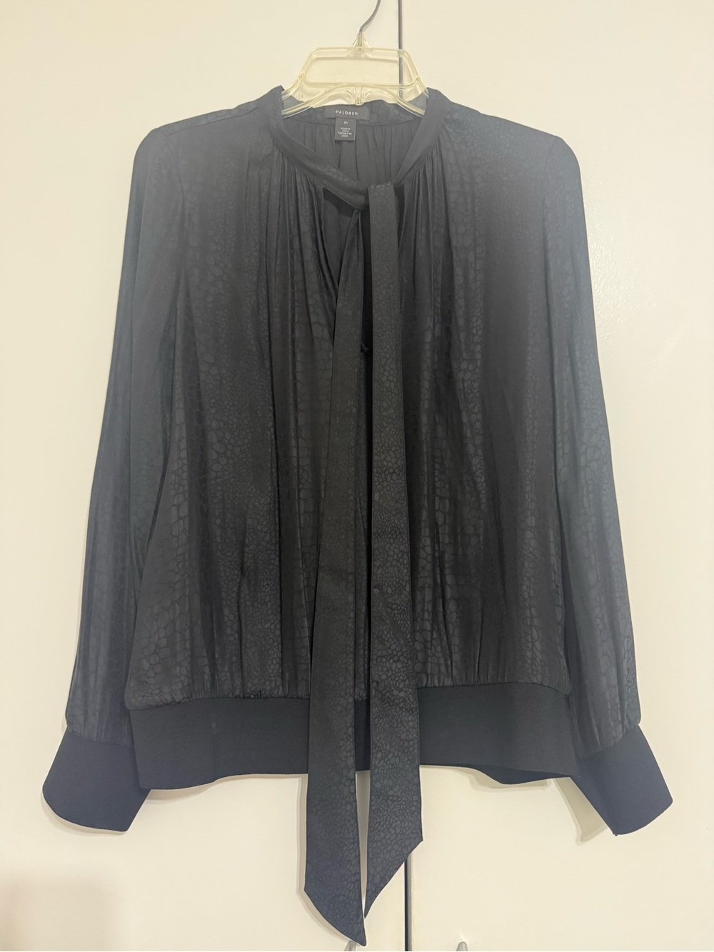 Halogen Black Sheer Tie-Neck Blouse